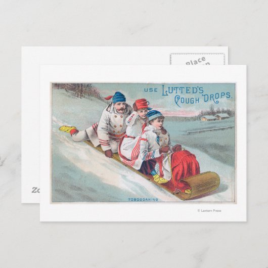 Familie Tobogganing en gebruik van drooggekookte h Briefkaart (Voorkant / Achterkant)