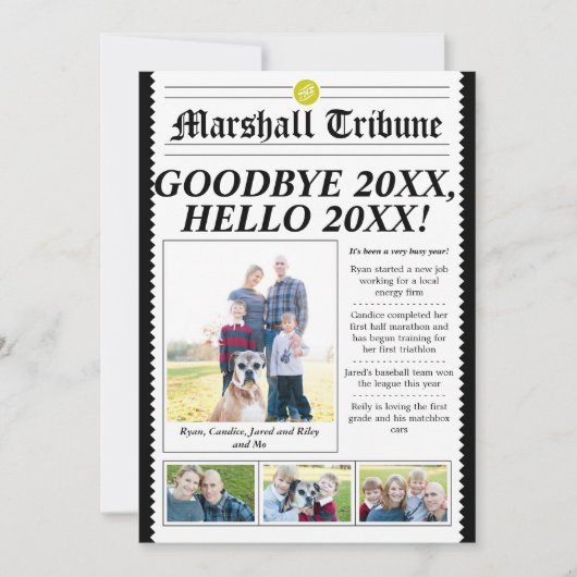 Familie Tribune Vakantie Nieuwjaarskaart geel Feestdagenkaart (Voorkant)