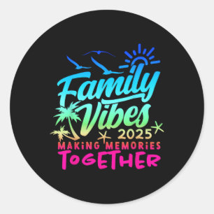 Familie Vakantie 2025 Strand Matching Familie Zome Ronde Sticker