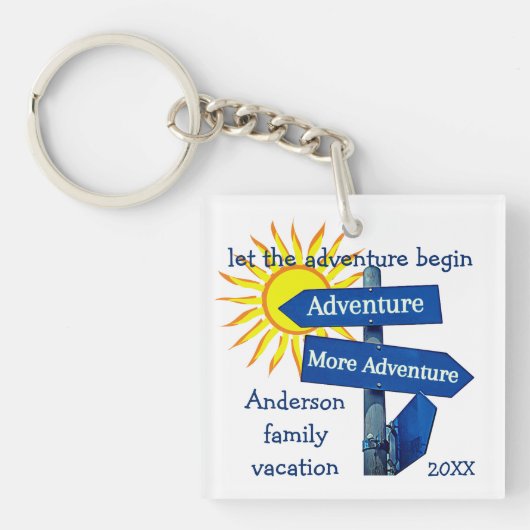 Familie vakantie laat avontuur beginnen sleutelhanger (Voorkant)
