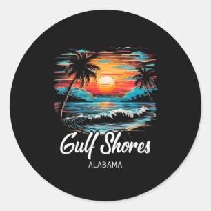 Familie Vakantie Retro Sunset Alabama Gulf Shores Ronde Sticker