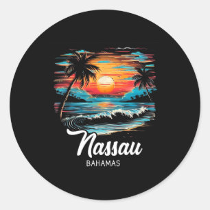 Familie Vakantie Retro Zonsondergang Bahamas Nau Ronde Sticker