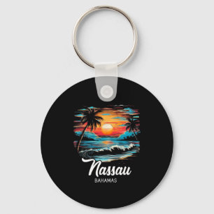 Familie Vakantie Retro Zonsondergang Bahamas Nau Sleutelhanger