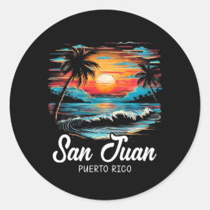 Familie Vakantie Retro Zonsondergang Puerto Rico S Ronde Sticker