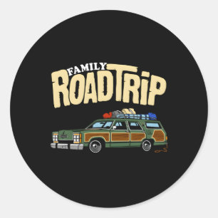 Familie Vakantie Road Trip Groene Station Wagon Ronde Sticker