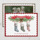 Familie van 3 | Kerst kous Flat Holiday Kaart (Voorkant / Achterkant)