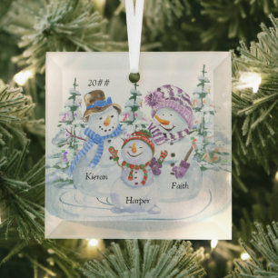 Familie van 3 Names Cute Kerstman Glas Ornament