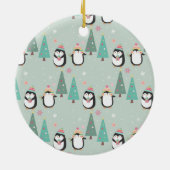 Familie van 3 pinguïns en kerstbomen keramisch ornament (Achterkant)