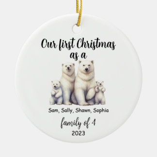 Familie van 4 Polar Beer Kerst Vakantie Keramiek Keramisch Ornament