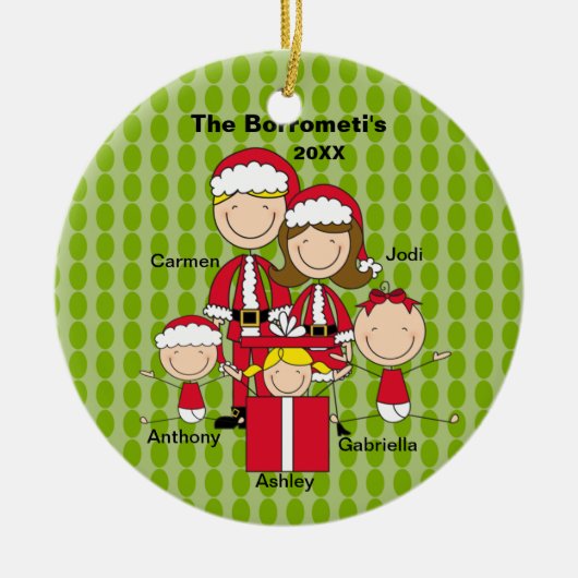 Familie van 5 kerstversiering keramisch ornament (Voorkant)