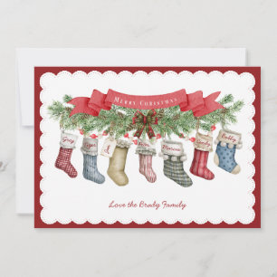 Familie van 7 Kerstmuts Plat Kerstkaart