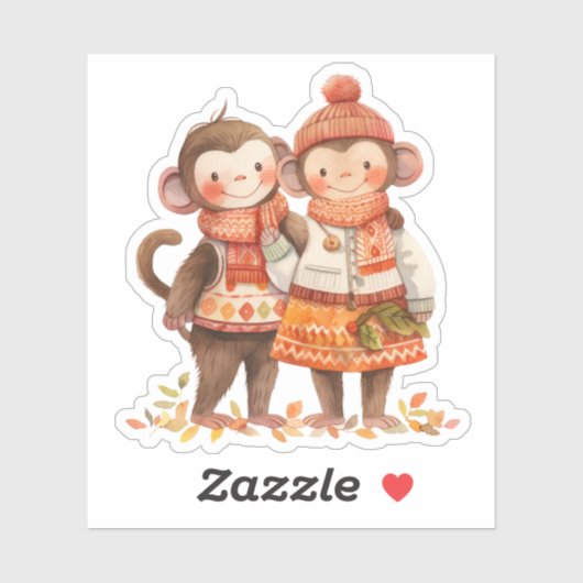 Familie van Apen Herfst Sticker (Vel)