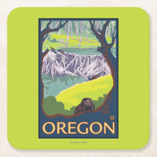 Familie van Beavers Vierkante Kartonnen Onderzetter