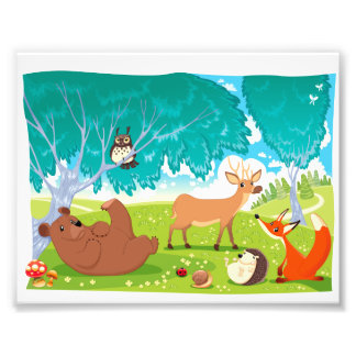 Familie van de dieren in het hout. foto afdruk