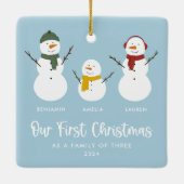 Familie van drie eerste kerst sneeuwpop Ornament (Achterkant)