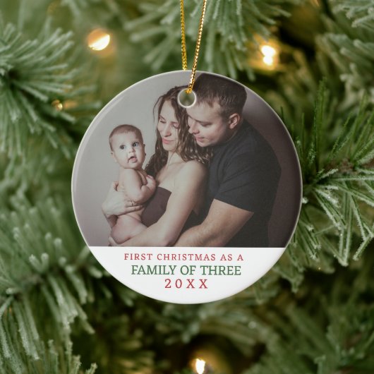 Familie van drie eerste kerstfoto's keramisch ornament (Boom)