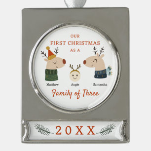 Familie van drie eerste Kerstmis Verzilverd Banner Ornament
