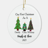 Familie van drie kerst, gepersonaliseerde kerst keramisch ornament (Links)