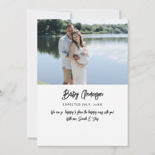 Familie van Drie Volledige Zwangerschapsfoto Aanko Aankondiging (Achterkant)