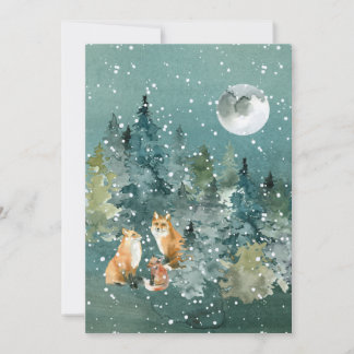 Familie van Foxes in Forest Full Moon Snowfall Feestdagenkaart