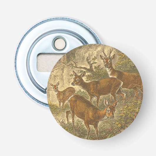 Familie van Roe - Deers in een bos Button Flesopener (Voorkant)