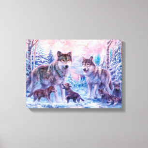 Familie van wolven schilderen canvas afdruk