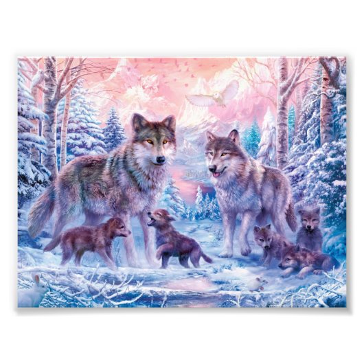 Familie van wolven schilderen foto afdruk (Voorkant)