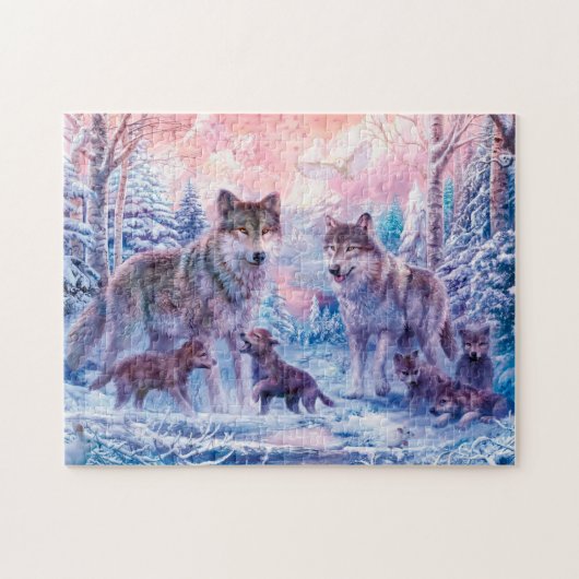 Familie van wolven schilderen legpuzzel (Horizontaal)