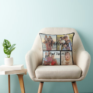 Familie vier foto gepersonaliseerd kussen