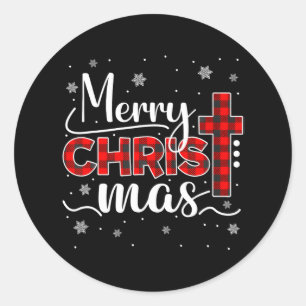 Familie Vrolijk Kerst Christelijk Cross Buffalo Ronde Sticker