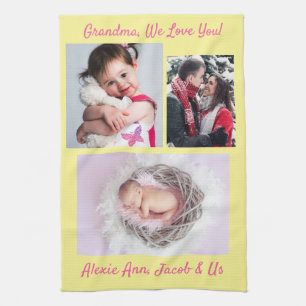 Familie zegt: "We Love You" Oma DIY 3 Pics Yel. Theedoek