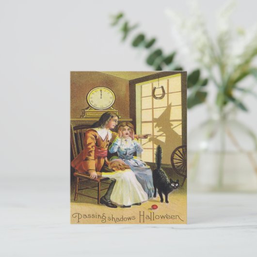 Familie Zwart Kat Witch Shadow Hoefijzer Briefkaart (Staand voorkant)