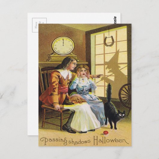 Familie Zwart Kat Witch Shadow Hoefijzer Briefkaart (Voorkant / Achterkant)