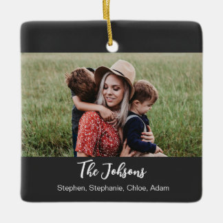 Familie Zwart Wit Script Foto Keramisch Ornament