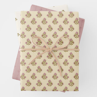 Familiebloemen - Stofachtig Mauve Roze & Zachte Ge Inpakpapier Vel