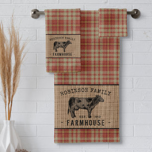 Familieboerderij Rustische Koe Red Pset Burlap Bad Handdoek