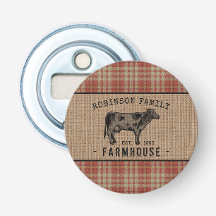 Familieboerderij Rustische Koe Red Pset Burlap Button Flesopener