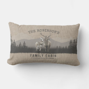 FamilieCabine Deer Pine Tree Bodem Burlap Stijl Buitenkussen