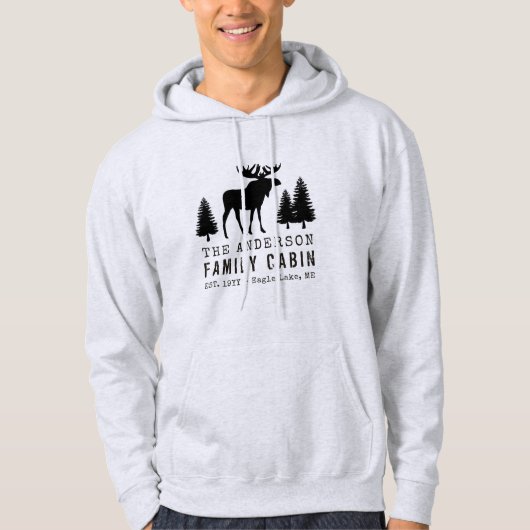 FamilieCabine Rustic Moose Pine Tree Silhouette Hoodie (Voorkant)