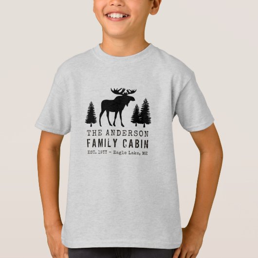 FamilieCabine Rustic Moose Pine Tree Silhouette T-shirt (Voorkant)