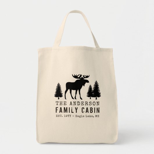 FamilieCabine Rustic Moose Pine Tree Silhouette Tote Bag (Voorkant)