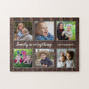Familiecijfer 6 Foto collage Rustic Wood Legpuzzel