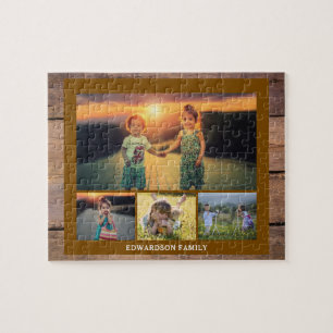 Familiecollage 4 foto's en familienaam legpuzzel