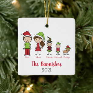 Familiecyter kerstteken met huisdier keramisch ornament