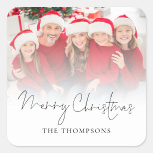 Familieforanje kerstmis met fotooverlay vierkante sticker