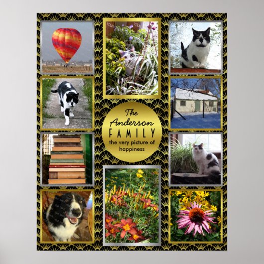 Familieforcollage | Aangepast zwart Gold Art Deco Poster (Voorkant)