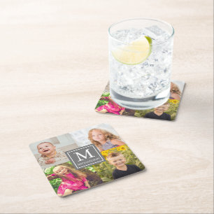 Familieforcollage Vierkante Kartonnen Onderzetter