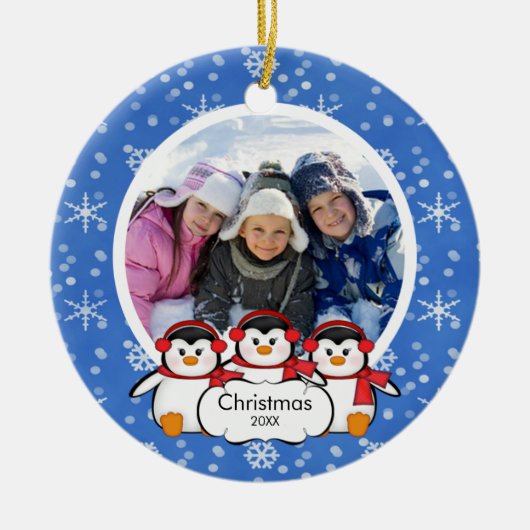 Familiefornament Cute Penguins Keramisch Ornament (Voorkant)