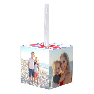 Familiefoto Britse Union Jack PERSONALISEREN Kubus Ornament