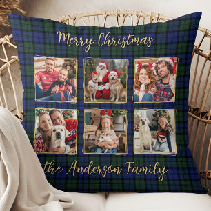 Familiefoto Collage 6 Custom Modern Holiday Plaid Kussen